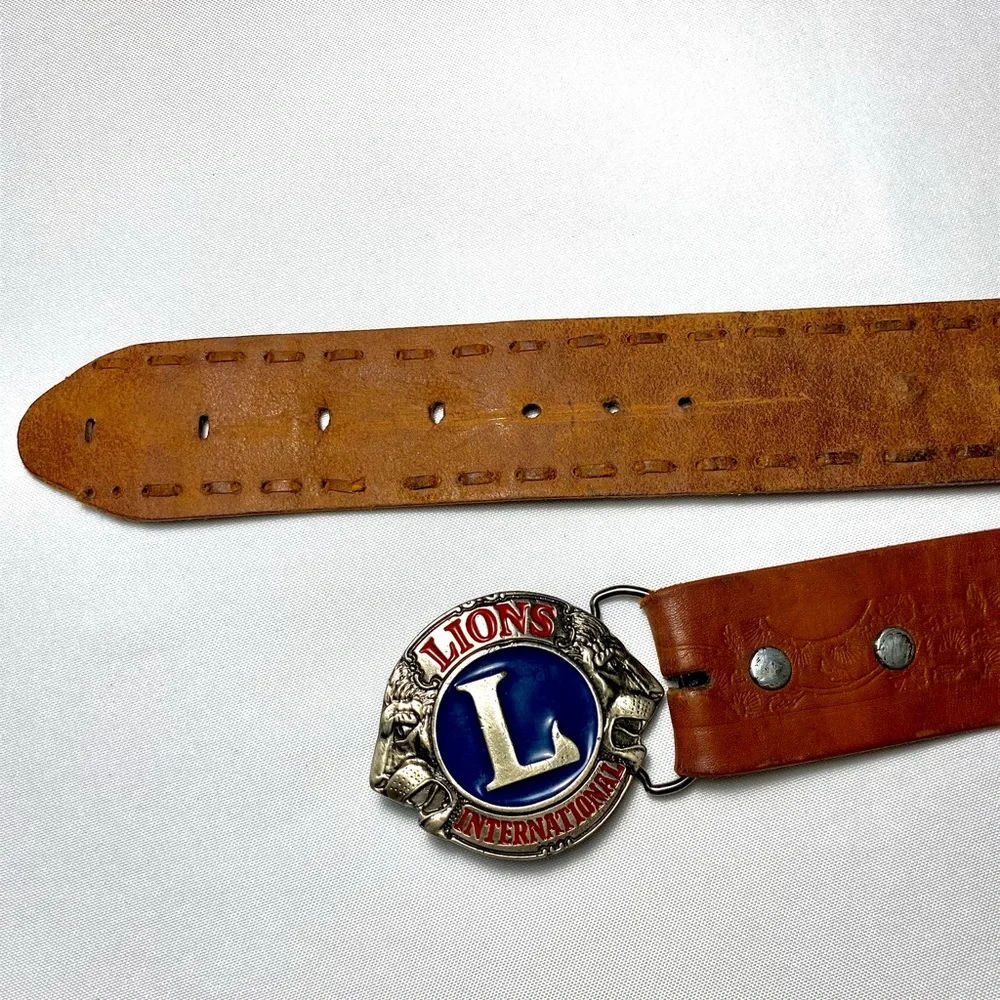 Leather Belt with Lion L letter Buckle